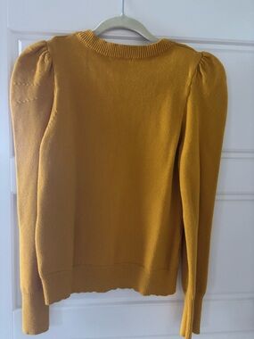 Skies Are Blue Mustard Puff-Sleeve Crewneck Sweater